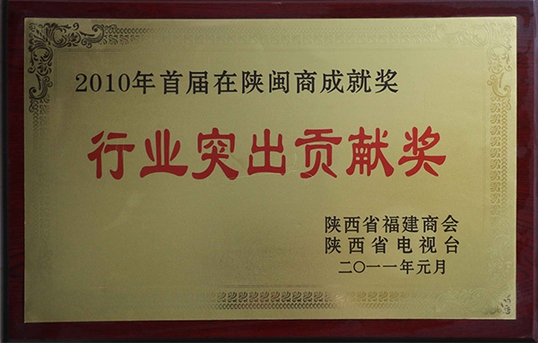 2010首屆在陜閩商成就獎行業突出貢獻獎證書